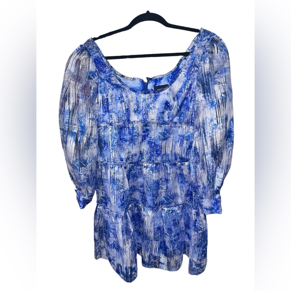 Marchesa Notte beautiful printed blue dress. Size 0